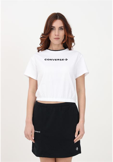 Casual white women's t-shirt with logo embroidery and contrasting crew neck CONVERSE | T-shirt | 10024771-A04WHITE