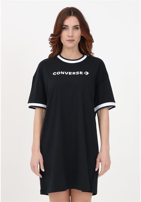 Short black dress for women with logo embroidery and contrasting hems CONVERSE | Dress | 10024783-A01BLACK