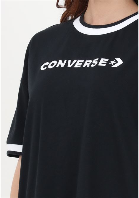 Short black dress for women with logo embroidery and contrasting hems CONVERSE | Dress | 10024783-A01BLACK