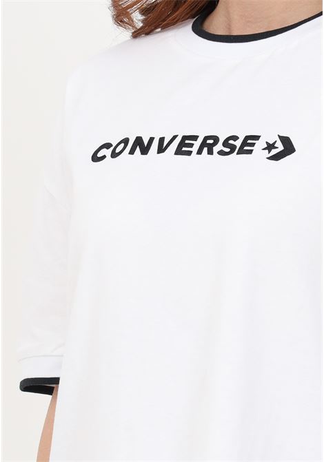 White short dress for women with logo embroidery and contrasting hems CONVERSE | Dress | 10024783-A02WHITE