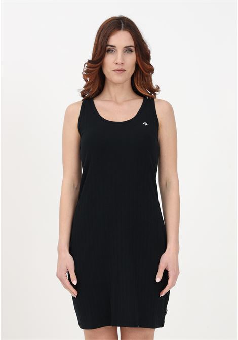 Women's short black ribbed dress with logo print CONVERSE | Dress | 10025452-A01BLACK