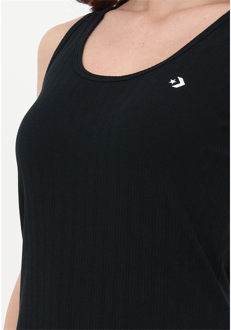 Women's short black ribbed dress with logo print CONVERSE | Dress | 10025452-A01BLACK