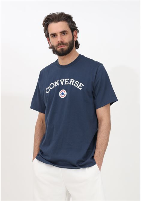 Men's blue casual T-shirt with front lettering logo embroidery CONVERSE | T-shirt | 10026083-A01CONVERSE NAVY
