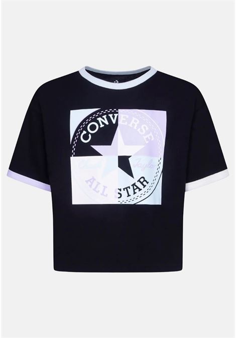 T-shirt casual nera da bambina con stampa logo frontale CONVERSE | T-shirt | 4CD413023