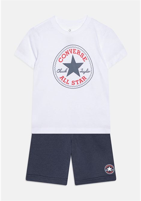 White and blue baby outfit with t-shirt and shorts CONVERSE | 8CD478BFK
