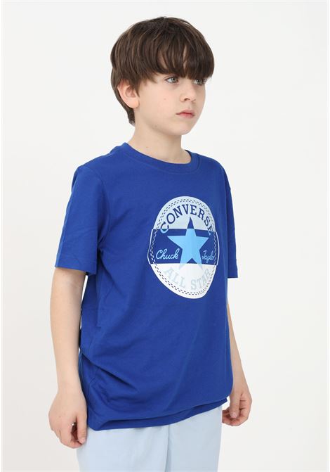 T-shirt casual blu da bambino con maxi stampa logo CONVERSE | T-shirt | 9CD780C6H