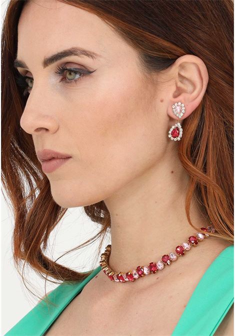 C fuchsia women's earrings with drop stones DIAMOND | Bijoux | 2165FUXIA