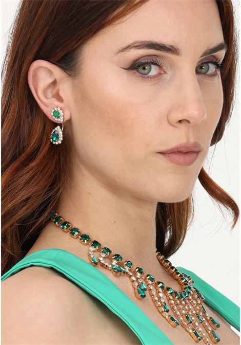 Women's green C earrings with drop stones DIAMOND | Bijoux | 2165VERDE