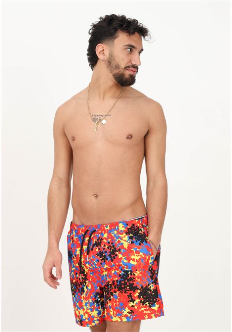 Shorts mare multicolor da uomo con fantasia astratta e stampa logo sul retro DSQUARED2 | Beachwear | D7B54467960