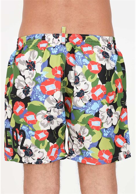 Shorts mare nero da uomo con stampa floreale DSQUARED2 | Beachwear | D7B55490388