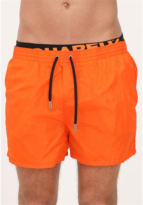 Shorts mare arancione da uomo con finto elastico di slip logato DSQUARED2 | Beachwear | D7B64462810