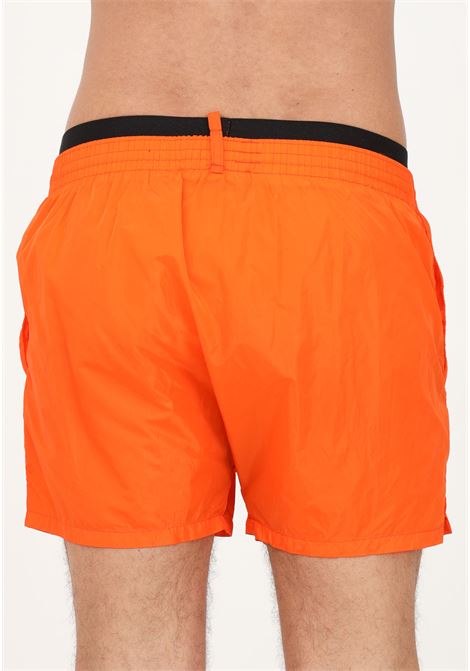 Orange men's swim shorts with faux logo elastic band DSQUARED2 | Beachwear | D7B64462810