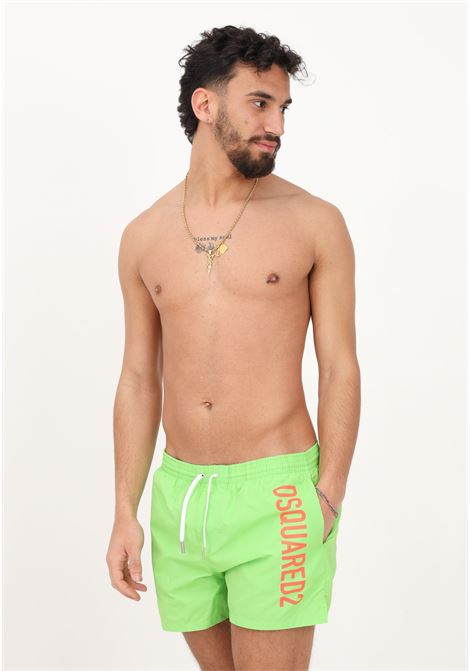 Shorts mare verde da uomo con stampa logo lettering a contrasto DSQUARED2 | Beachwear | D7B64482324