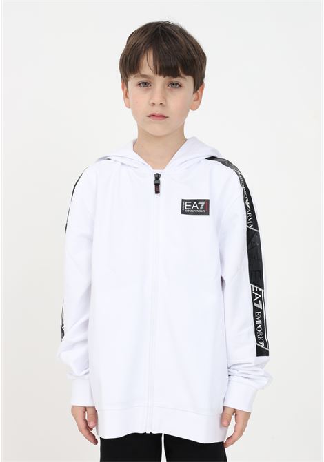White sweatshirt for boy with zip and logo tape on the sleeves EA7 | Sweatshirt | 3RBM61BJ05Z1100