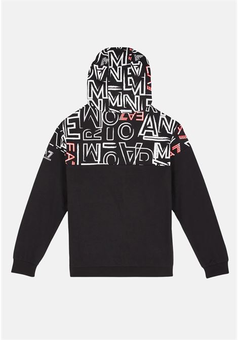 Boys black zip up sweatshirt with logo print from hood to shoulders EA7 | 3RBM63BJ05Z1200