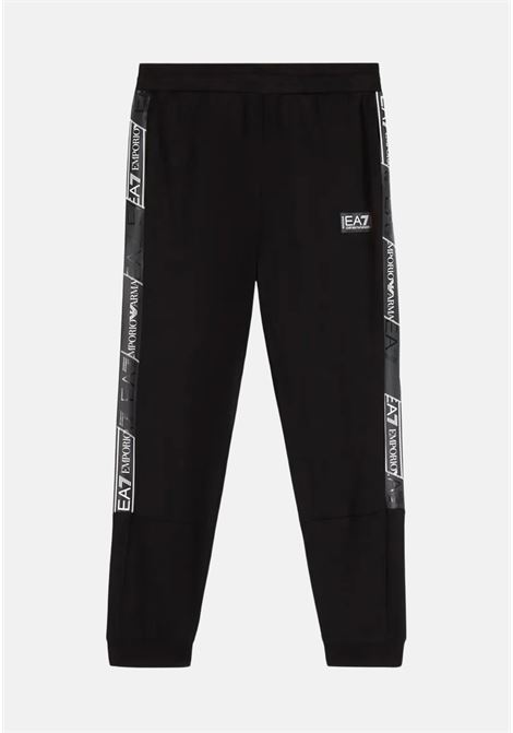 Pantalone casual nero da bambino con dettaglio logo tape EA7 | Pantaloni | 3RBP56BJ05Z1200