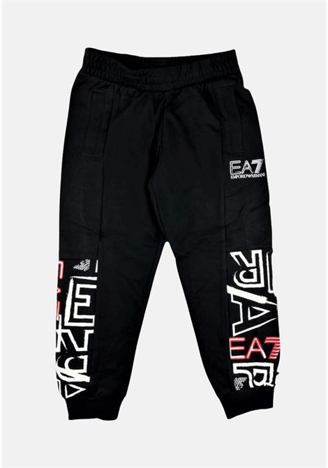 Pantalone sportivo nero da bambino con maxi stampa logo EA7 | Pantaloni | 3RBP57BJ05Z1200