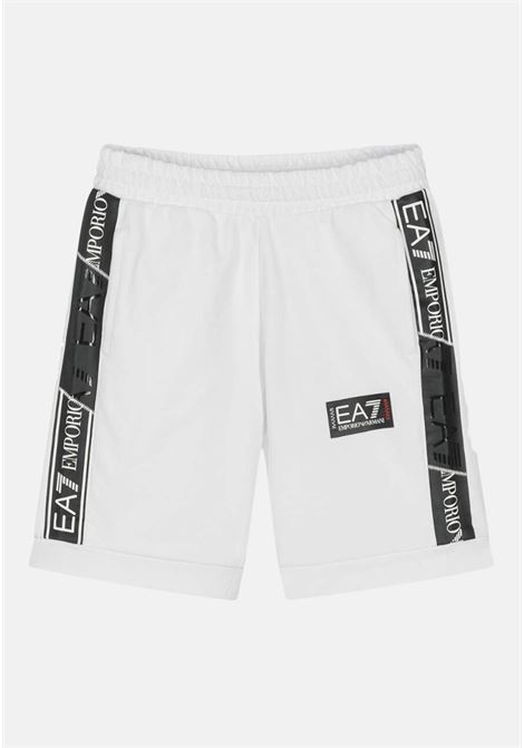 Shorts casual bianco da bambino con inserto logo laterale EA7 | Shorts | 3RBS56BJ05Z1100