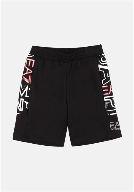 Shorts casual nero da bambino con fantasia logo laterale EA7 | Shorts | 3RBS57BJ05Z1200