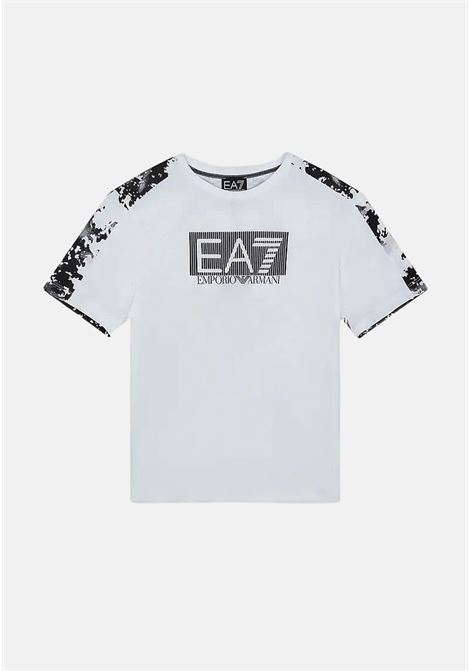 Casual white t-shirt for boys with logo print and camouflage effect on the back EA7 | T-shirt | 3RBT54BJ02Z1100