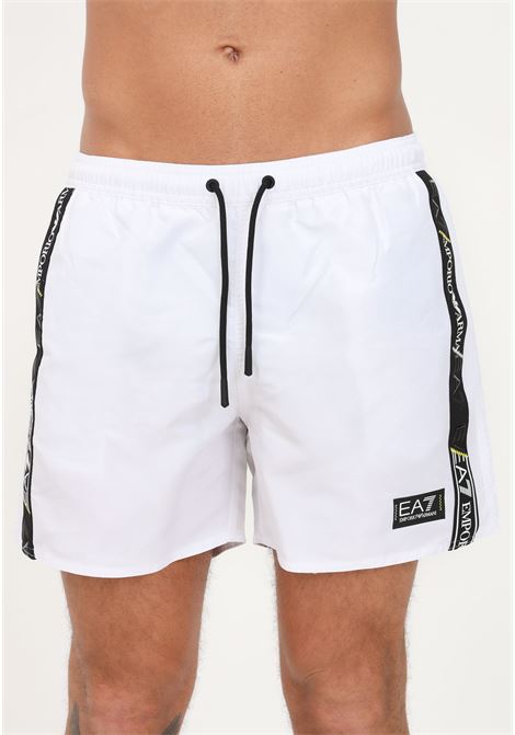 Shorts mare bianco da uomo con bande laterali logate EA7 | Beachwear | 9020003R73200010