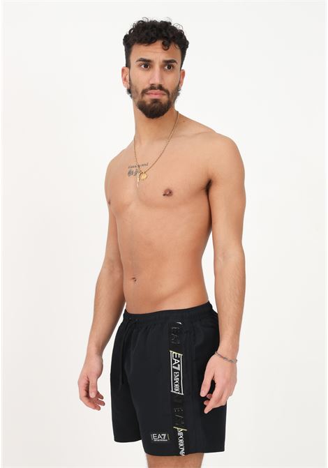 Shorts mare nero da uomo con bande laterali logate EA7 | Beachwear | 9020003R73200020
