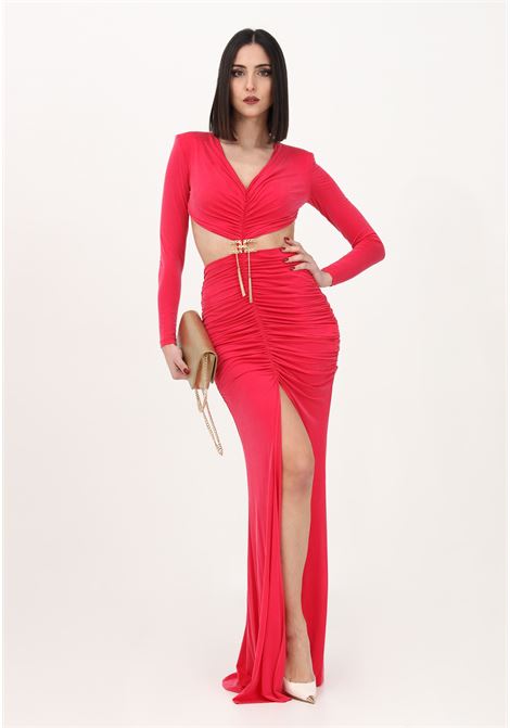 Long fuchsia dress for women with logoed accessory ELISABETTA FRANCHI | AB35332E2560