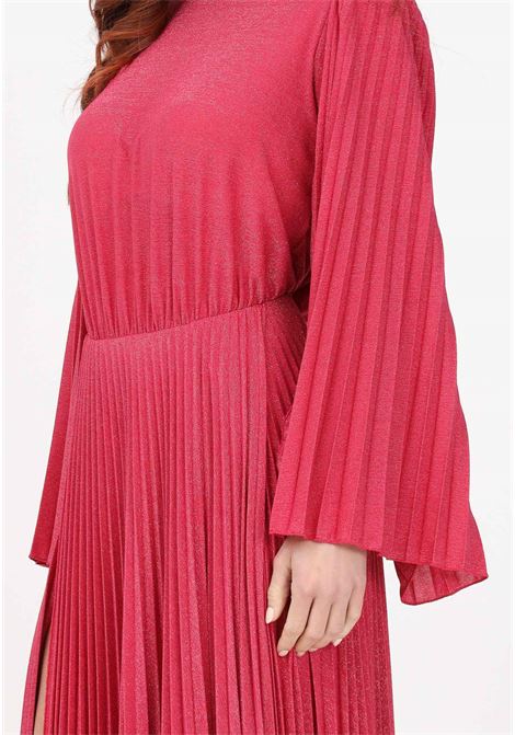 Long fuchsia dress for women in lurex jersey with long pleated sleeves ELISABETTA FRANCHI | AB44232E2560