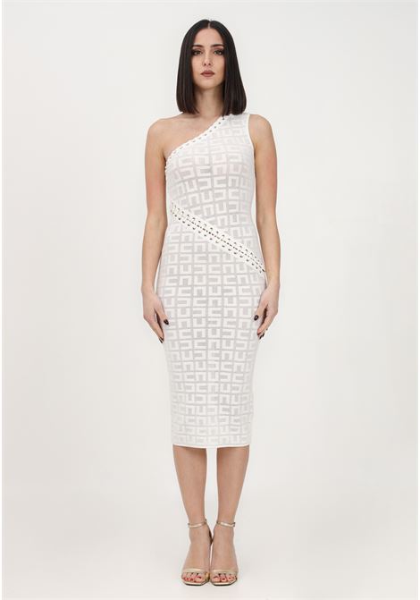 White midi dress for woman with labyrinth motif in mesh stitch ELISABETTA FRANCHI | AM57B31E2360