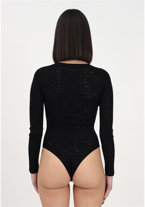 Body elegante nero da donna con motivo labirinto in punto rete e scollo ELISABETTA FRANCHI | Body | BK44B31E2110