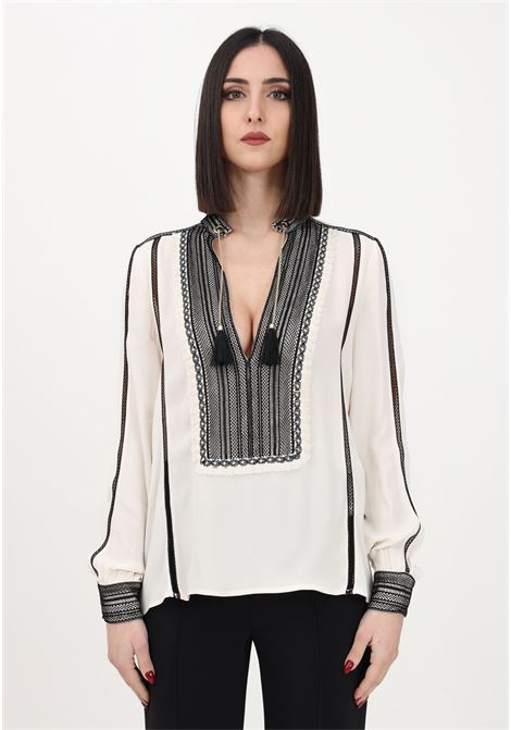Women's butter blouse with lace work ELISABETTA FRANCHI | Blouse | CA03332E2E84