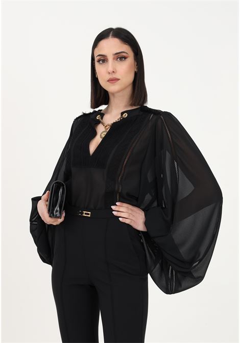 Women's black blouse with lace inserts ELISABETTA FRANCHI | Blouse | CA05132E2110