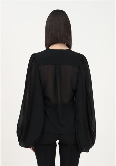 Women's black blouse with lace inserts ELISABETTA FRANCHI | Blouse | CA05132E2110