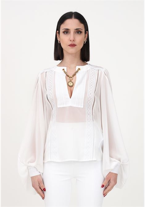 White women's blouse with lace inserts ELISABETTA FRANCHI | Blouse | CA05132E2360