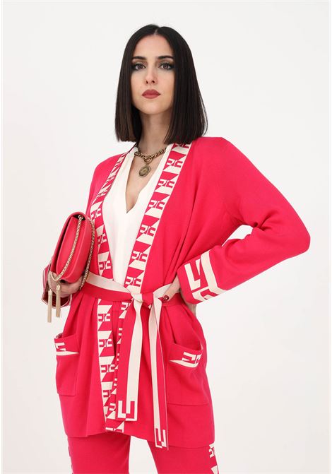 Fuchsia cardigan for women with logo bands ELISABETTA FRANCHI | Cardigan | MK19S31E2560