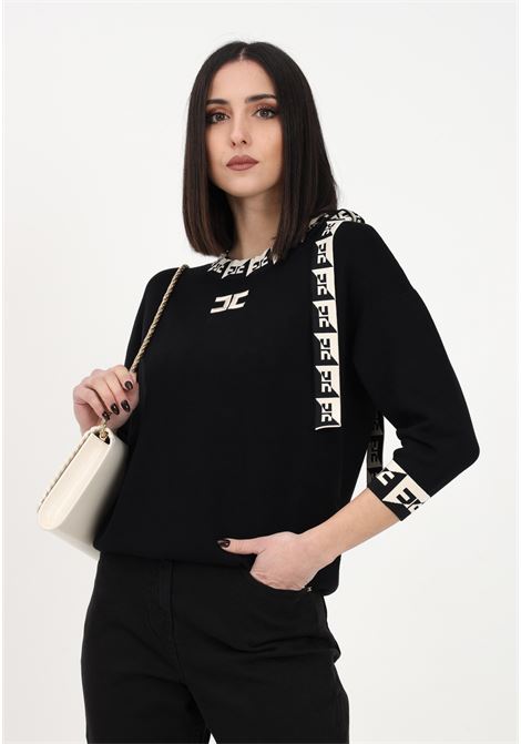 Black women's sweater with logoed scarf ELISABETTA FRANCHI | MK20S31E2110