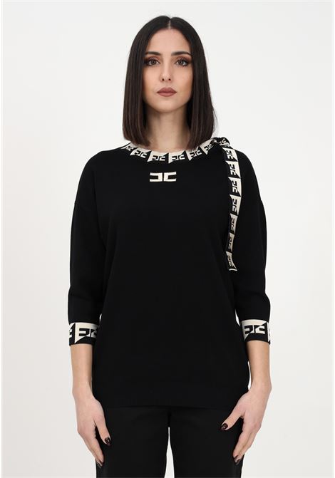 Black women's sweater with logoed scarf ELISABETTA FRANCHI | MK20S31E2110