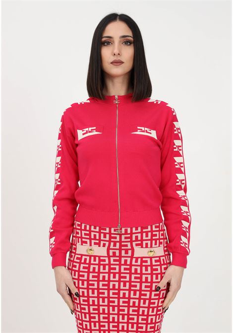 Fuchsia women's sweatshirt with zip and logoed bands ELISABETTA FRANCHI | MK21S31E2560