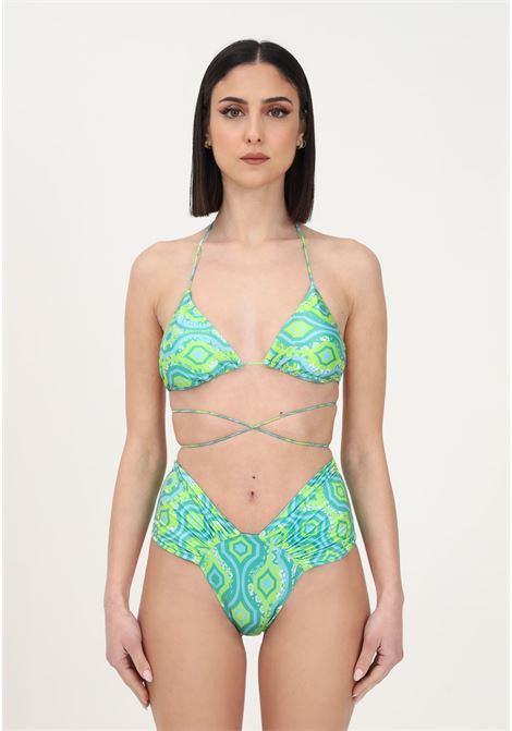 Bikini verde da donna con stampa all-over e dettagli anelli F**K | Beachwear | FK23-0020X1.