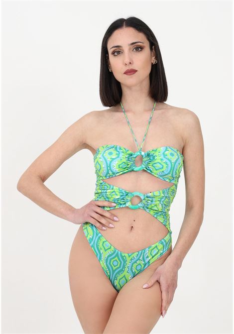 Costume intero verde da donna con stampa astratta e dettagli cut-out F**K | Beachwear | FK23-0022X1.