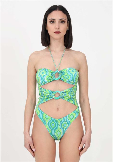 Costume intero verde da donna con stampa astratta e dettagli cut-out F**K | Beachwear | FK23-0022X1.