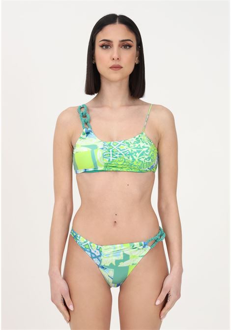 Bikini verde da donna con stampa all-over e dettaglio catena ricamata con perline F**K | Beachwear | FK23-0031X1.
