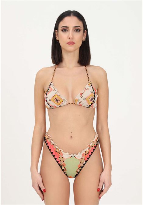 Bikini beige da donna con fantasia astratta e lavorazione a mano F**K | Beachwear | FK23-0110X1.