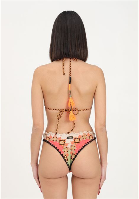 Bikini beige da donna con fantasia astratta e lavorazione a mano F**K | Beachwear | FK23-0110X1.