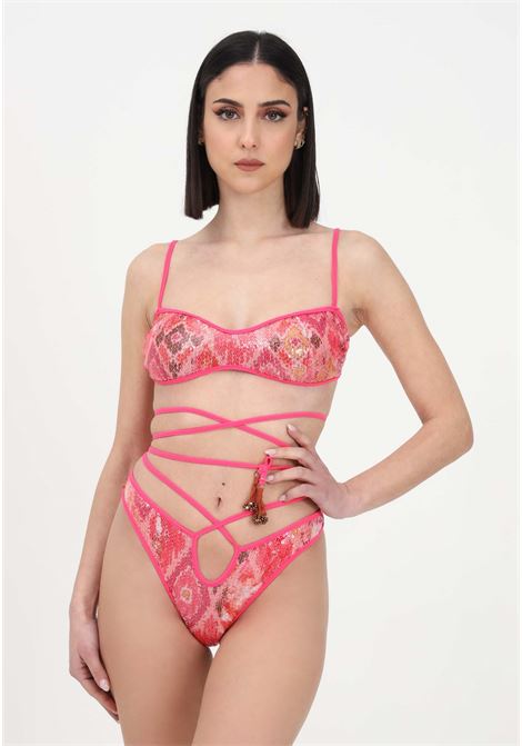 Bikini fuxia da donna con fantasia astratta e paillette F**K | Beachwear | FK23-0221X1.