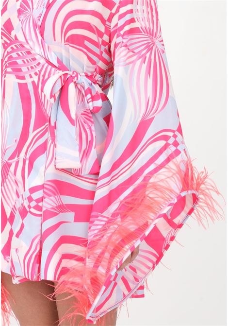 Women's multicolor out-of-water kimono with feathers on the cuffs F**K | FK23-0936X2.
