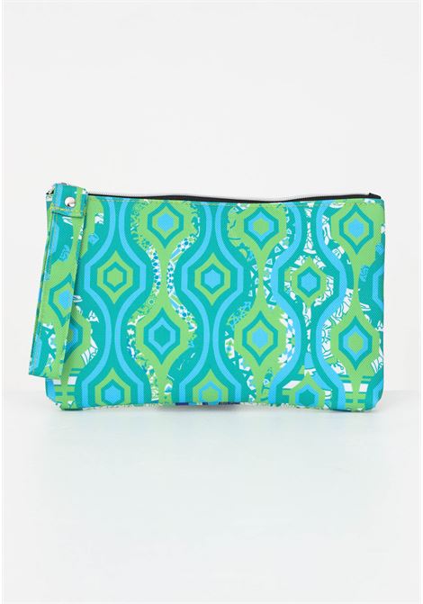 Green women's clutch bag with contrasting all-over abstract pattern F**K | Bag | FK23-A101U.