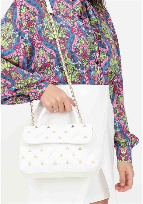 White shoulder bag for women with studs and all over logo GAELLE | Bag | GBADP4185BIANCO
