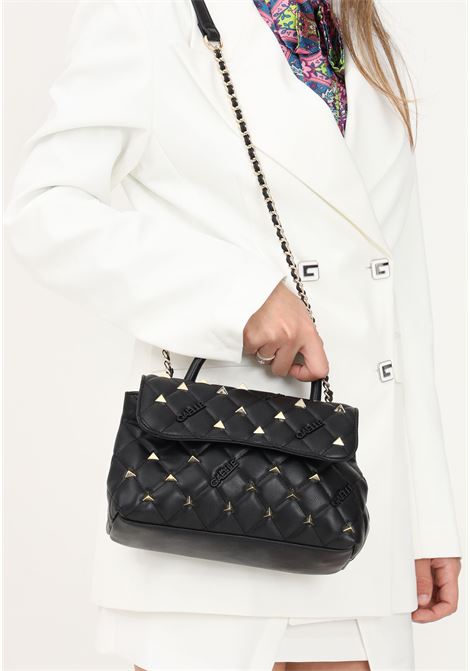 Women's black shoulder bag with studs and all over logo GAELLE | Bag | GBADP4185NERO