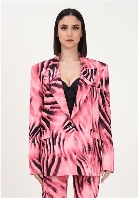 Elegant pink women's jacket with animalier pattern GAELLE | Blazer | GBDP16210ROSA FENICOTTERO